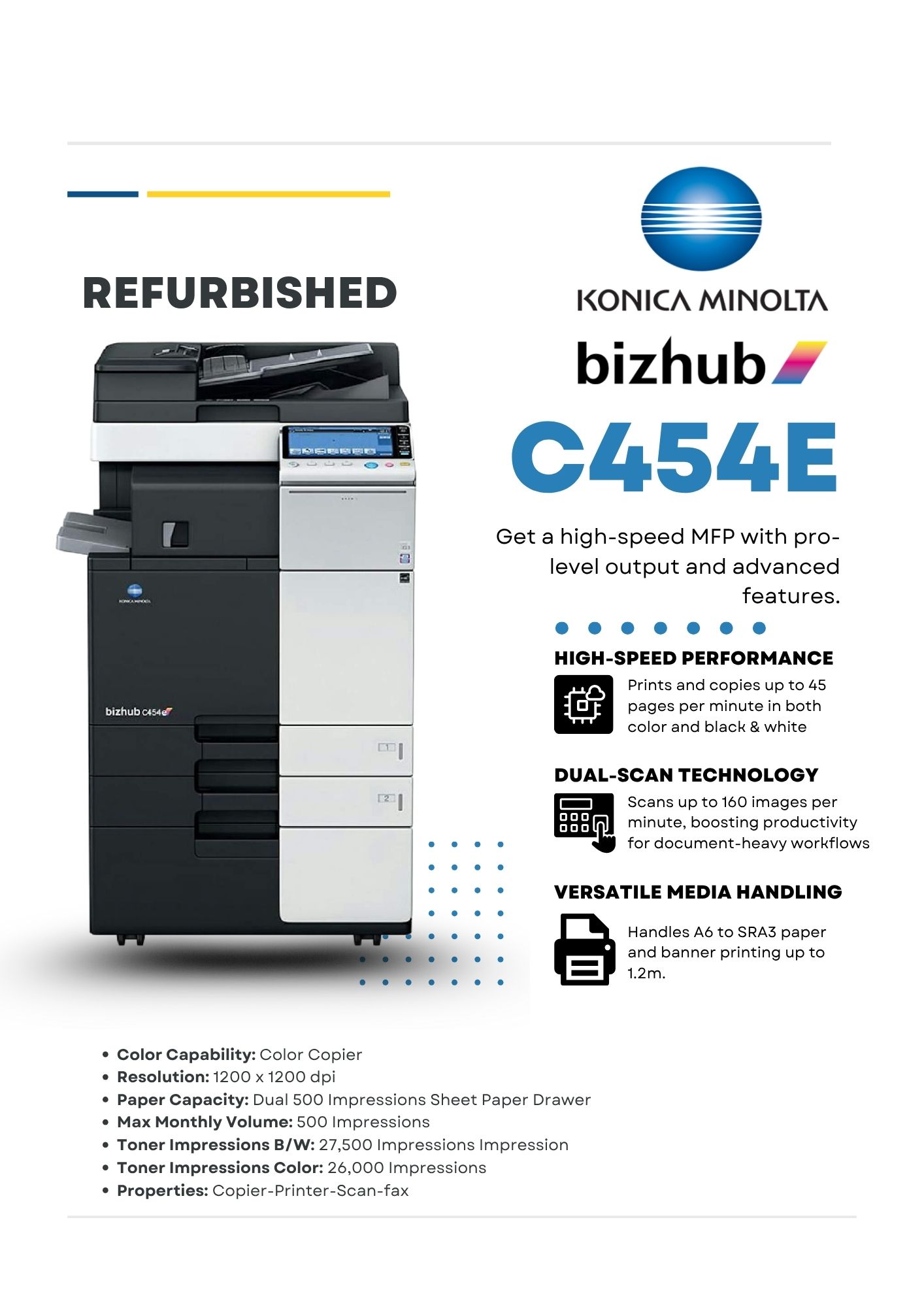 Konica Minolta Bizhub C454e for export UAE