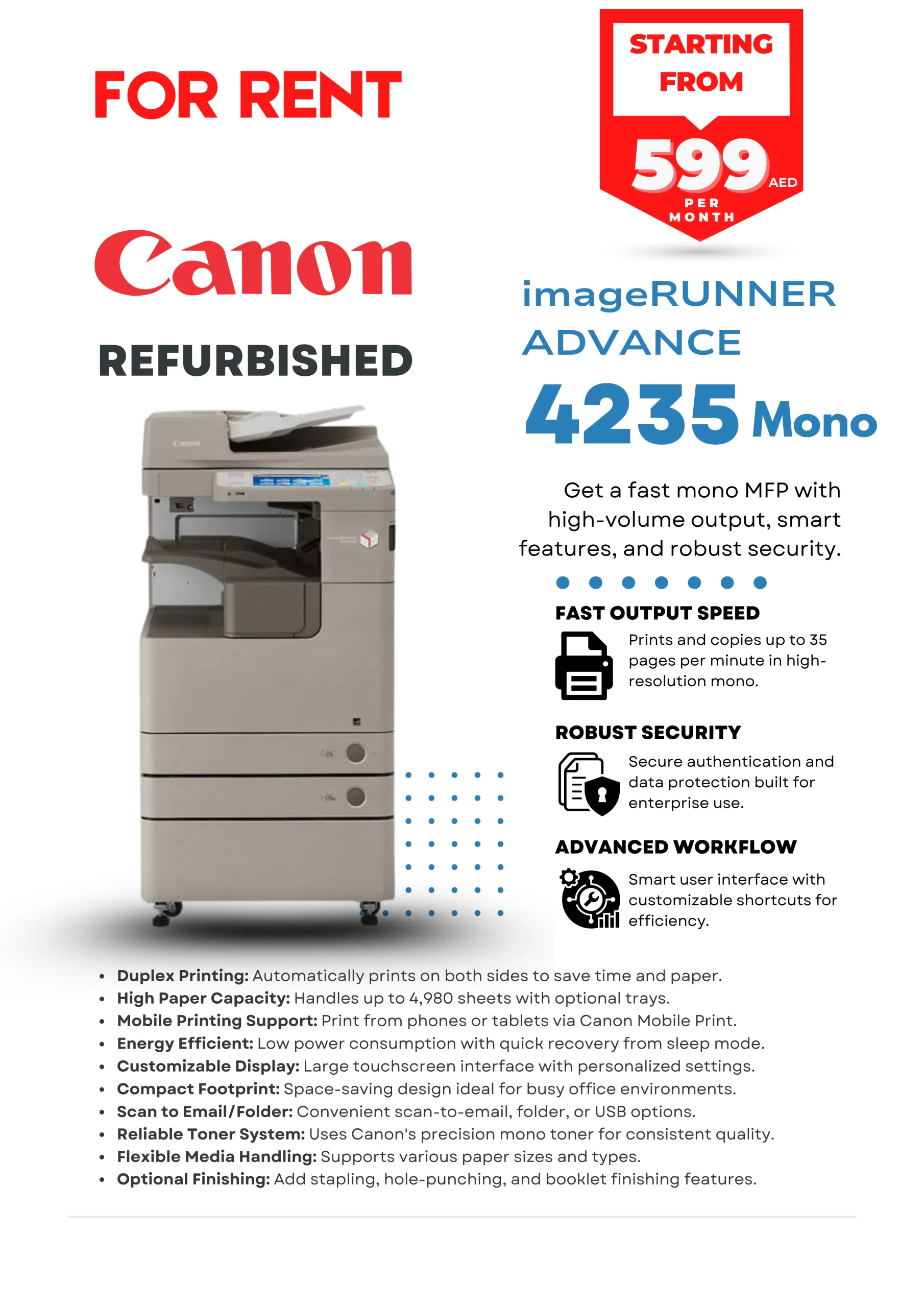 Printer for Rent Abu Dhabi Dubai Canon imageRUNNER ADVANCE 4235mono