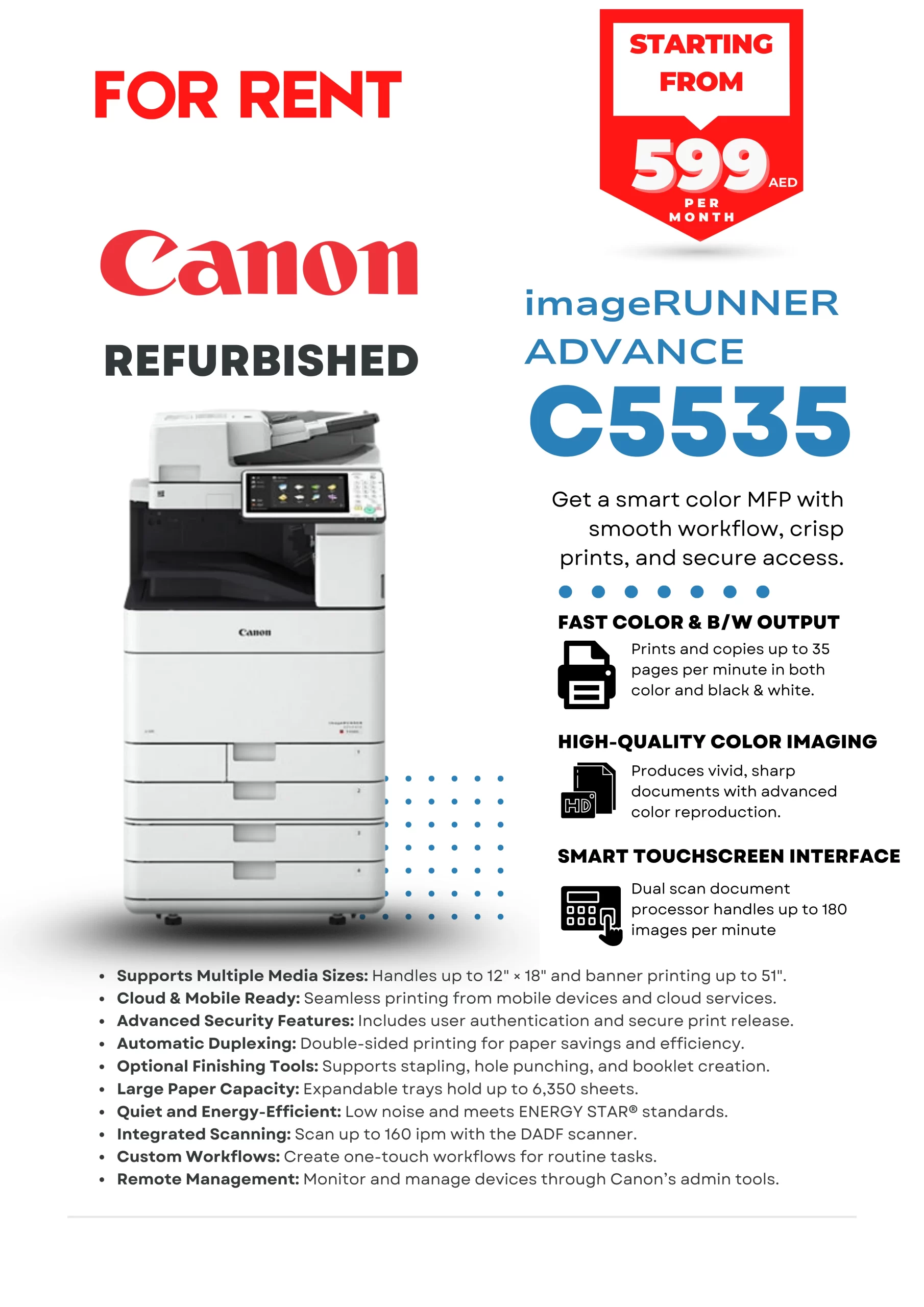 Printer for Rent Abu Dhabi Dubai Canon imageRUNNER ADVANCE C5535