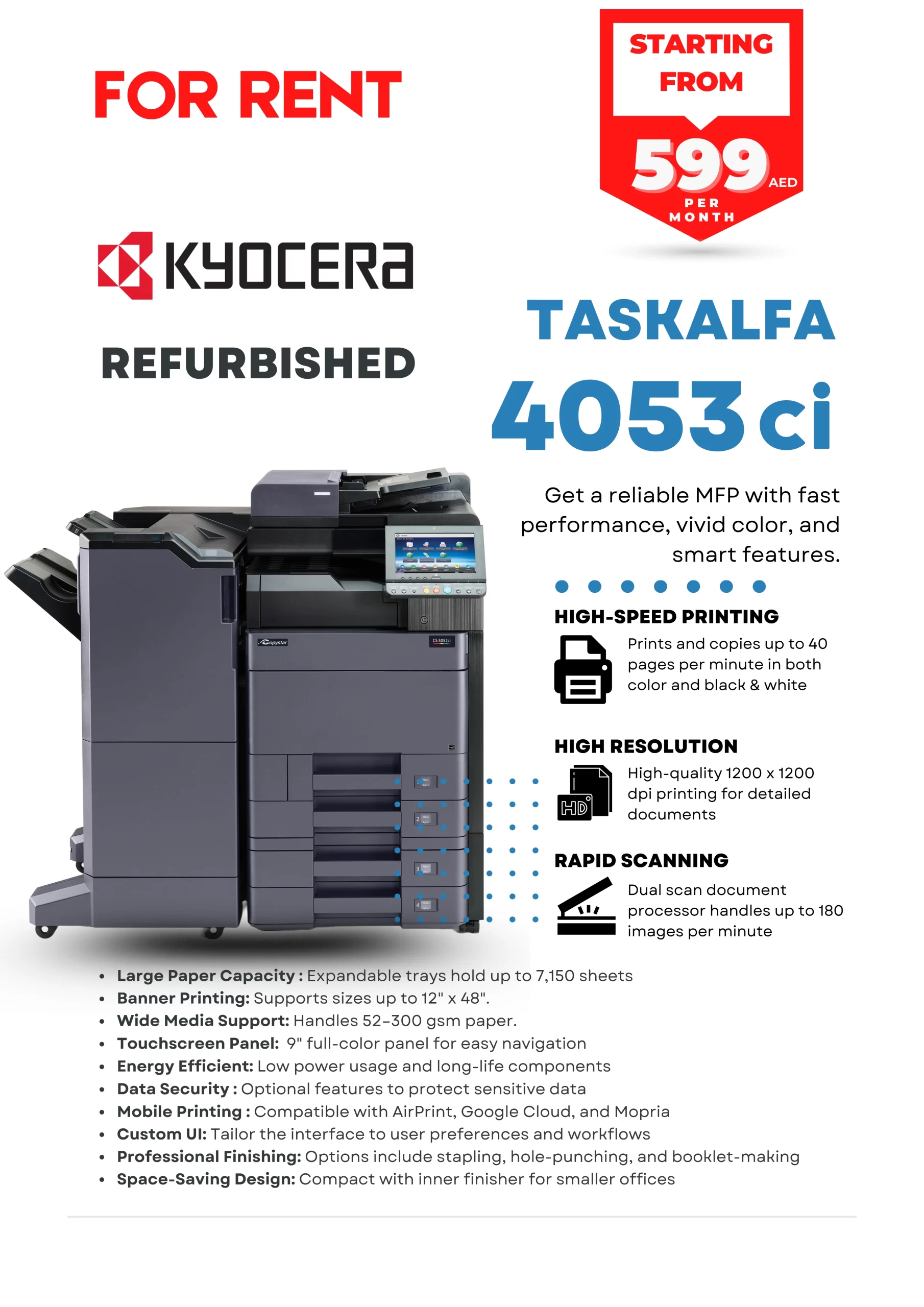 Printer for Rent Abu Dhabi Dubai Kyocera TASKalfa 4053ci