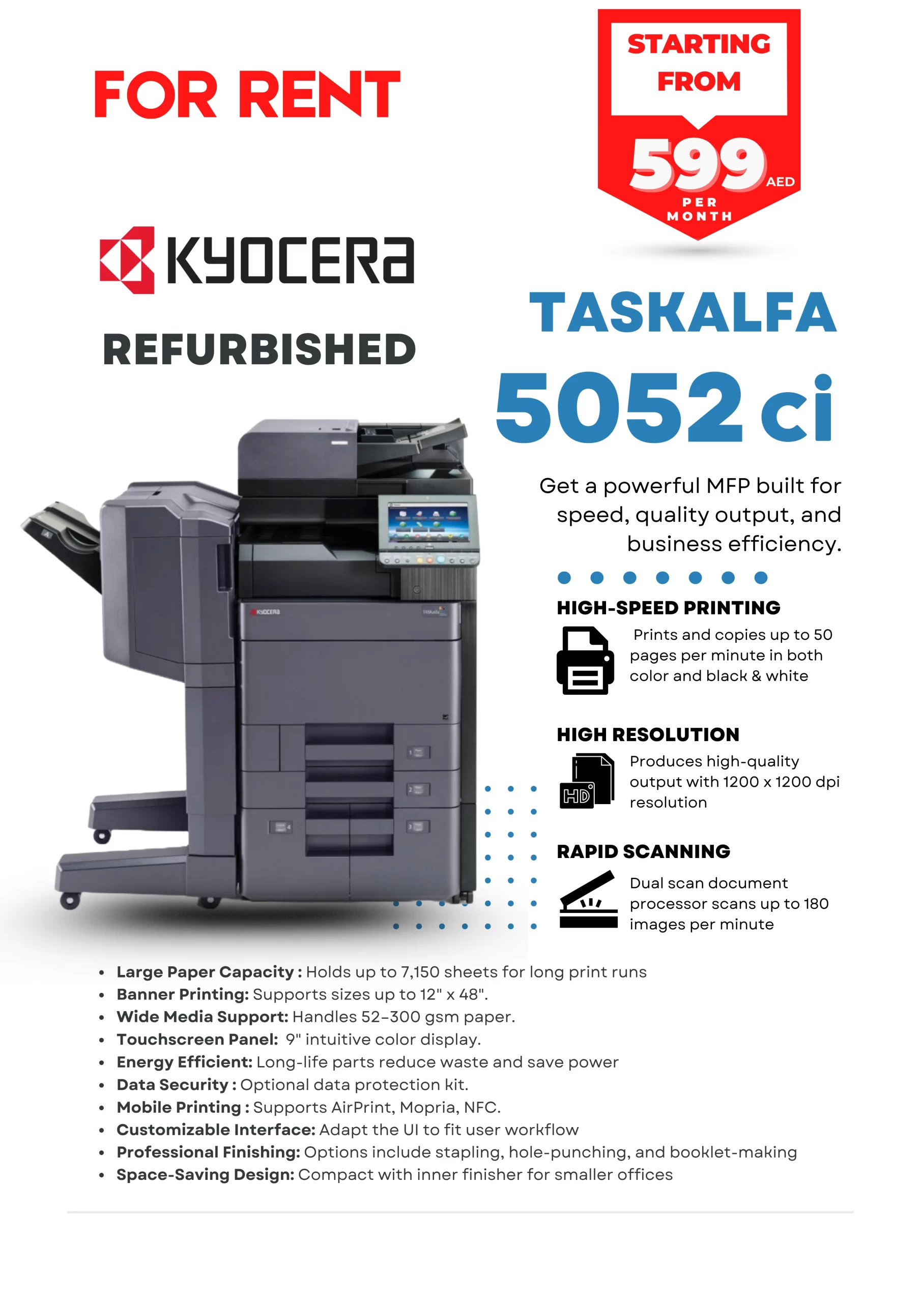Printer for Rent Abu Dhabi Dubai Kyocera TASKalfa 5052ci