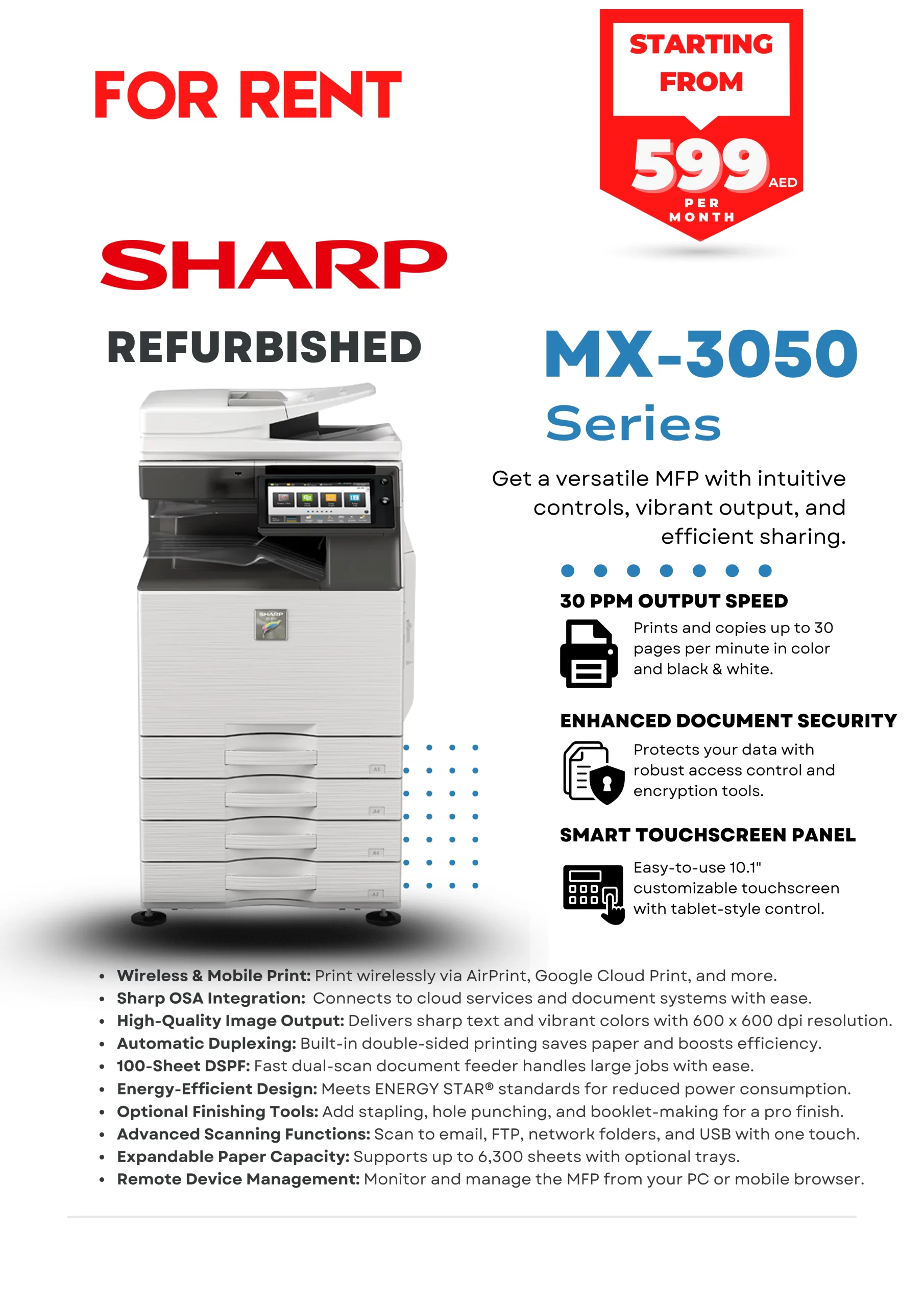 Sharp Printer for Rent Abu Dhabi Dubai Sharp MX-3050